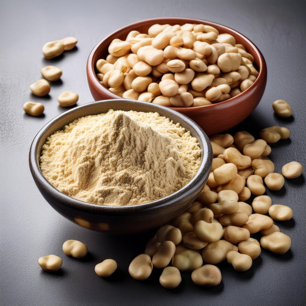 Natural dried faba beans and concentrate in a bowl